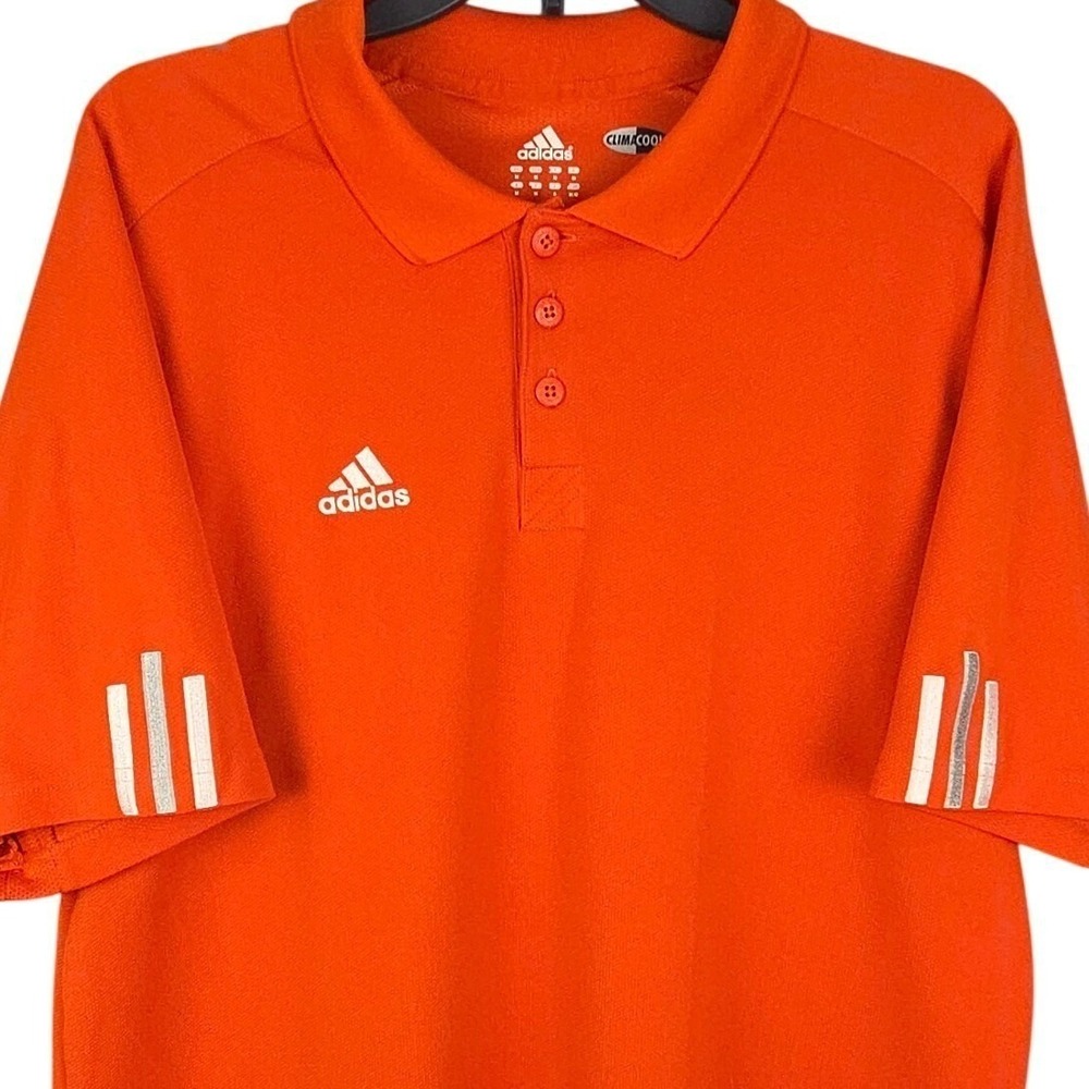 Adidas Golf Polo Shirt Mens Medium Orange 3-Stripes Short Sleeve ClimaCool